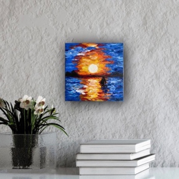 Impasto sunset on the ocean. Original acrylic painting signed by the artist new - Picture 10 of 11